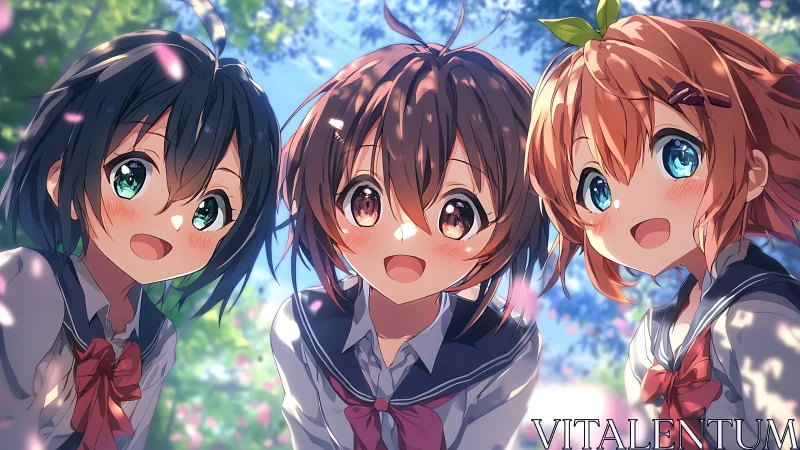 Spring giggle circle beneath drifting sakura petals.