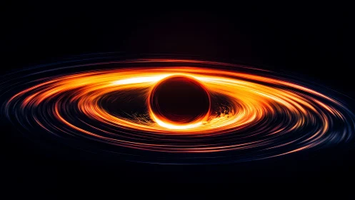 Glowing black hole accretion disk curves through deep space