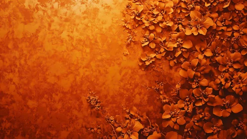 Monochrome floral relief wall with clustered blossoms right.