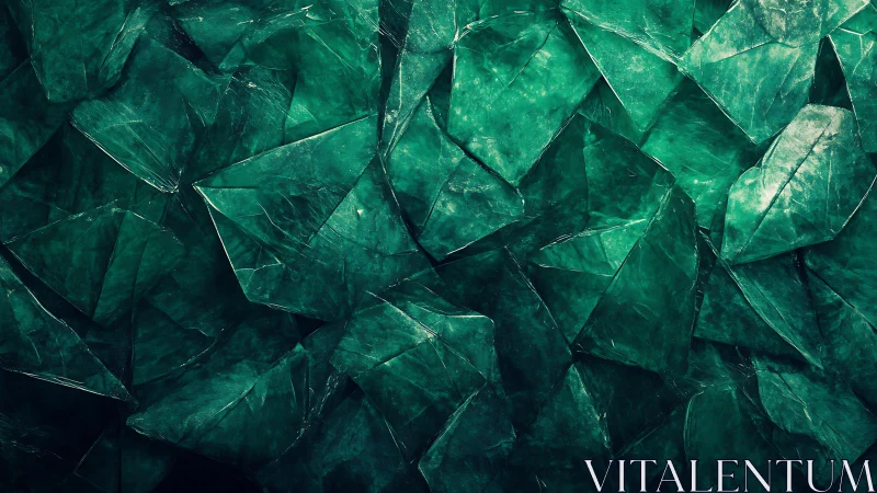 Faceted emerald glass shards form dense angular crystalline surface