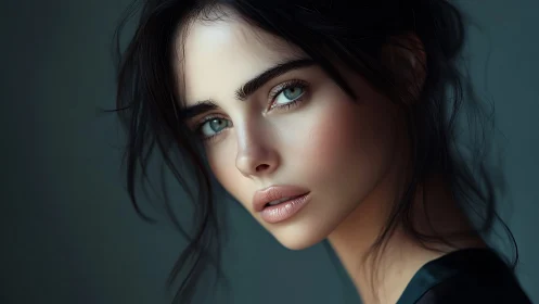 Soft gaze in teal light, a quiet portrait of daydreams.