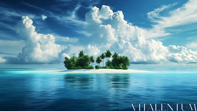 Solitary Paradise Floats Where Ocean Meets Infinite Sky Majestically