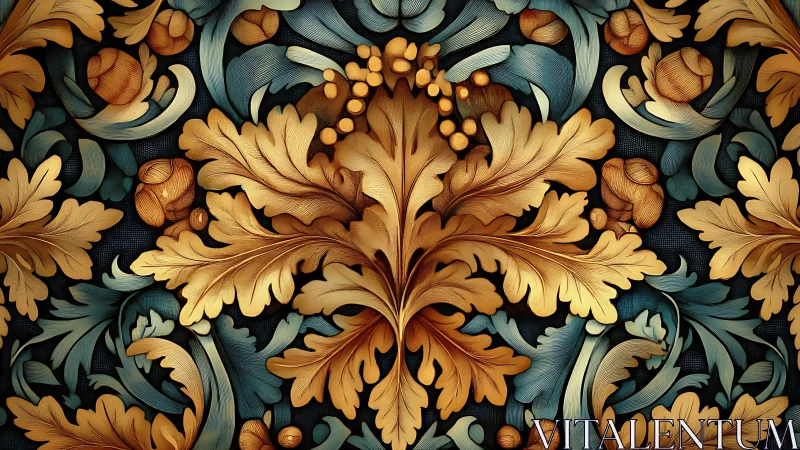 Baroque oak leaf ornament forms dense golden floral tapestry