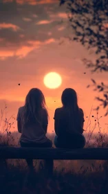 Two close friends watch a glowing sunset in quiet harmony.