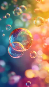 Iridescent soap bubbles rendered against defocused bokeh field