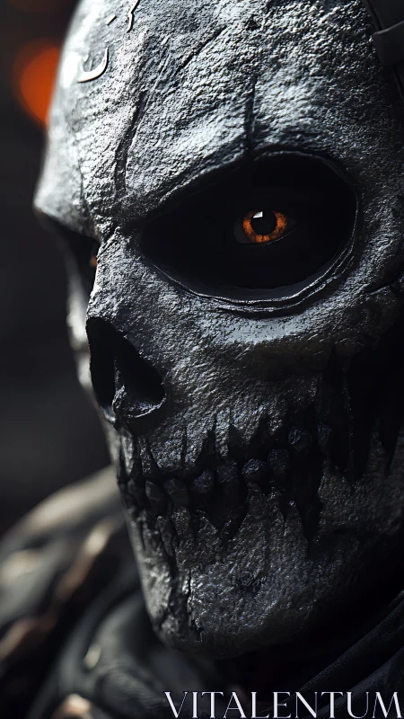 Metallic skull sentinel studies the world through ember eyes