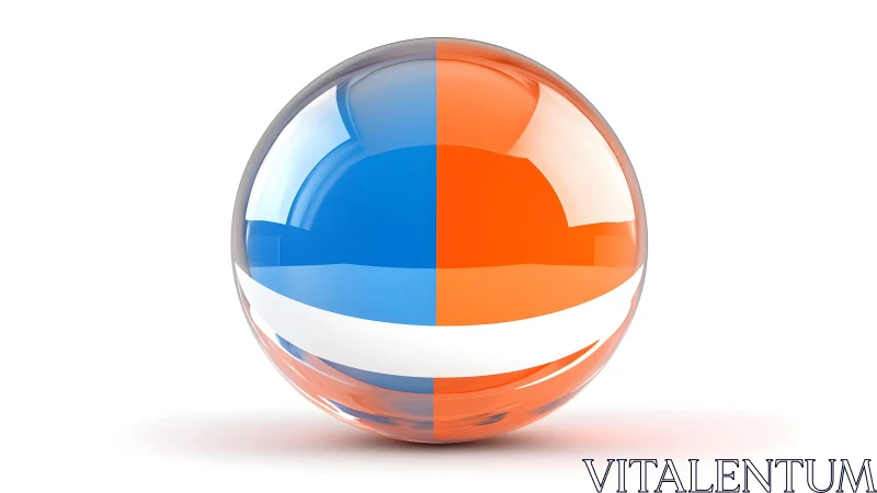 Bicolor glass sphere with split blue orange hemispheres rendered.