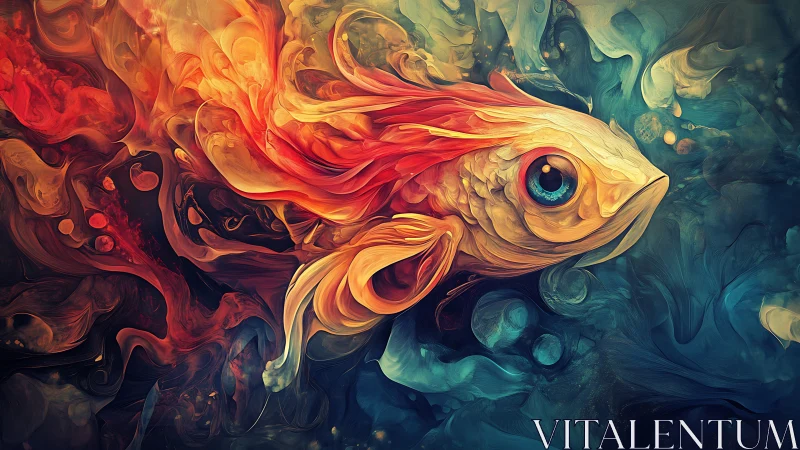 Vibrant abstract koi rendered in swirling chromatic currents.