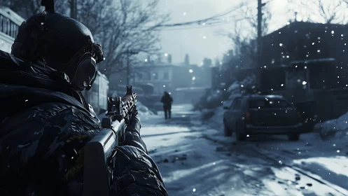 Snowbound marksman tracks a lone silhouette downrange.