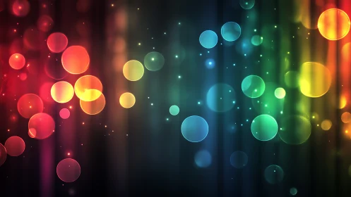 Rainbow glow orbs drifting across a dreamy night backdrop.