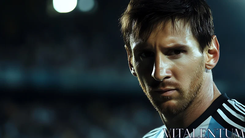 Focused soccer player ready for a defining stadium moment.