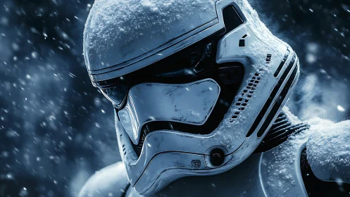 Cryogenic armored helmet under dynamic blizzard illumination.