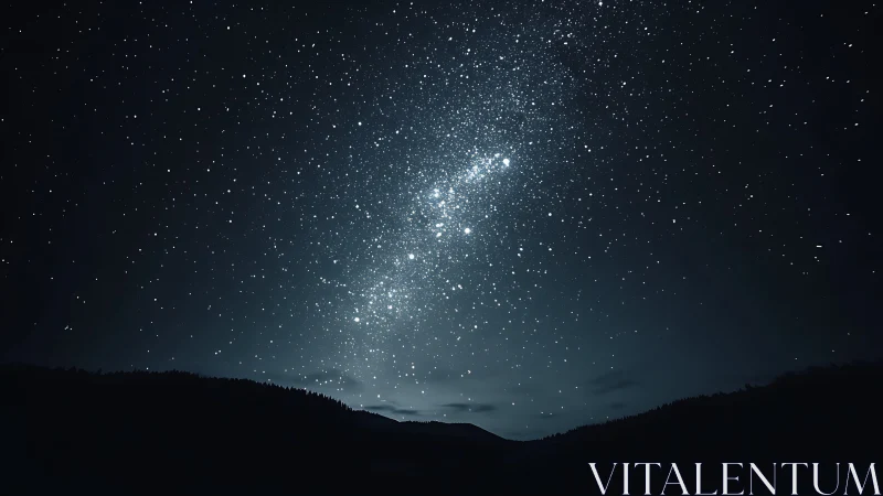 Night sky over silhouetted hills with dense star field.