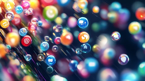 Vibrant social media icons float through luminous digital space