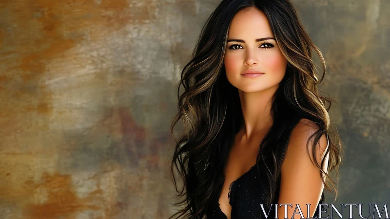 Photorealistic portrait against textured warm backdrop.