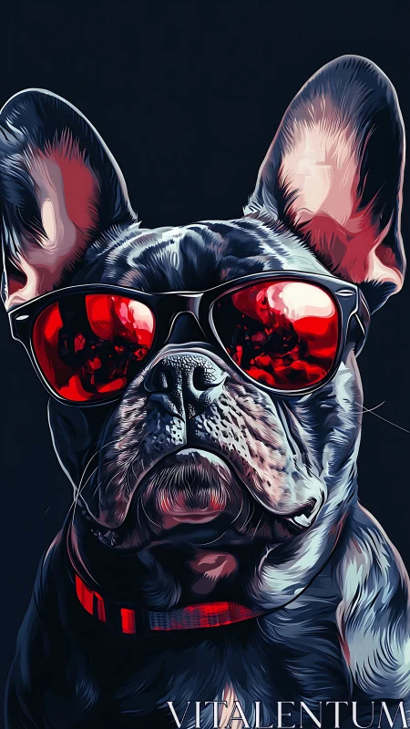 Nightclub Frenchie in crimson sunglasses holds serious swagger.