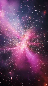Vivid pink cosmic nebula with bright star cluster center