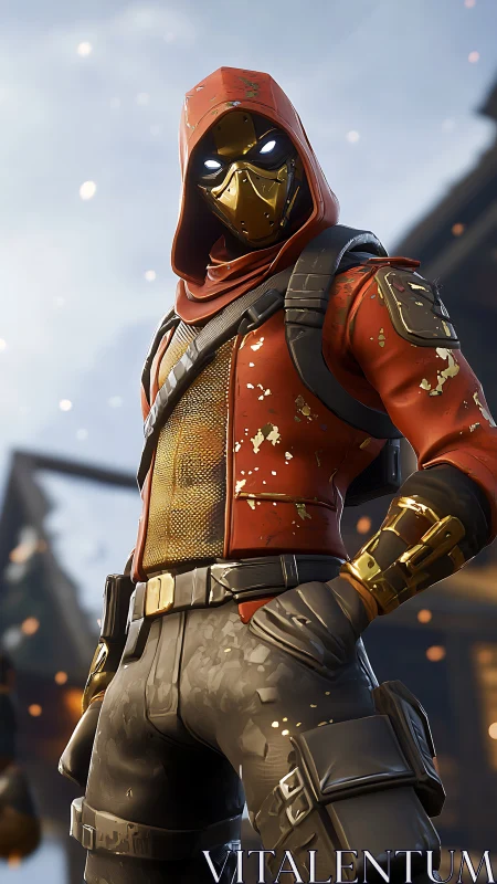 Hooded armored character rendered in detailed 3D scene