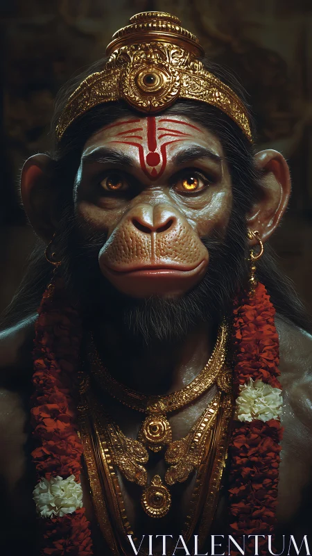 Divine simian deity rendered in ornate 3D realism.