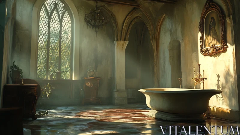 Sunlit gothic bath hall quietly trades dust for daydreams