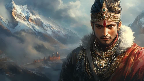 Regal mountain prince gazes forward in jeweled splendor