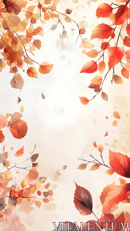 Autumn leaves frame with soft light center background.