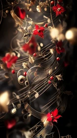 Golden musical staff entwined with festive holly foliage