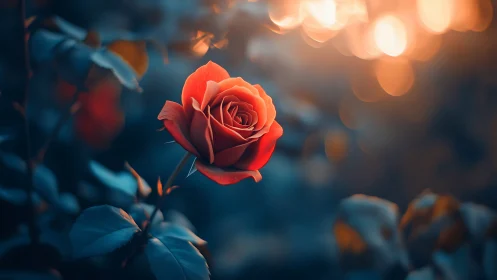 Radiant Red Rose Glowing in Evening Warmth.