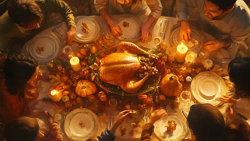 Golden harvest feast gathers warm autumn hearts in candlelight.