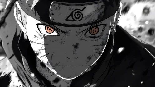 Fierce ninja gaze locked in a storm of swirling grit.