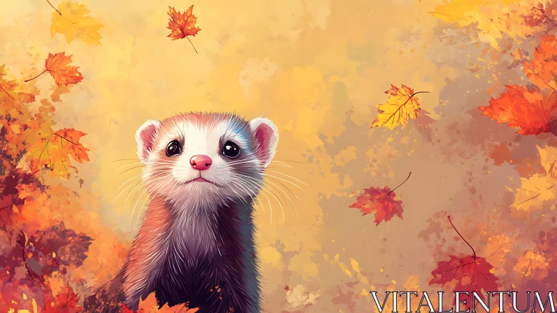 Autumn ferret portrait rendered in warm digital painting tones