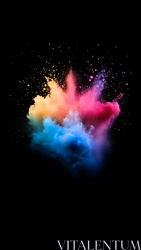 Radiant color dust explodes in midair against deep blackness.