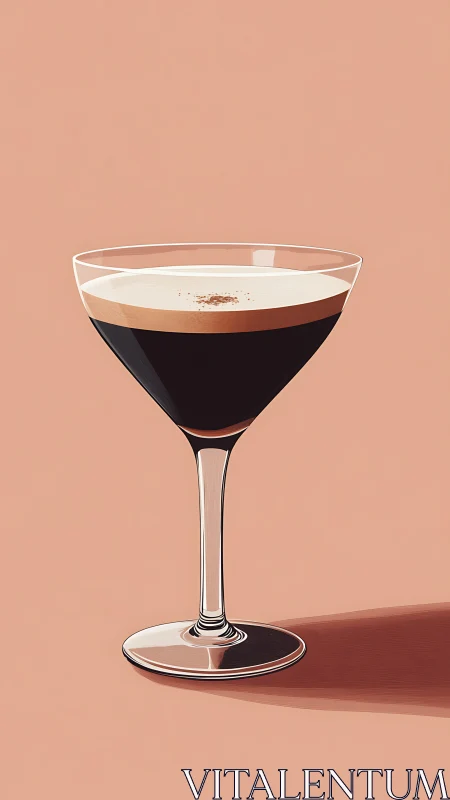 Cocktail with espresso and cream layers displayed in martini glass.