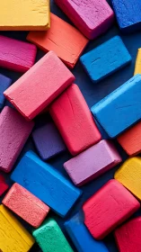 Stacked colorful pastel chalk blocks in close-up view.