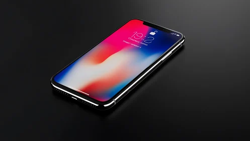 iPhone X Rendered Display: Gradient Interface Mockup Against Neutral Background.