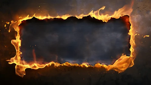 Flames Frame Empty Canvas with Fiery Golden Borders