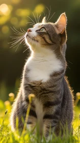 Striped Whisker Scholar Gazes Upward Through Summer Gold.