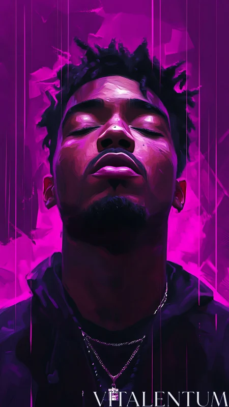 High-contrast neon portrait with stylized brushwork and rim lighting