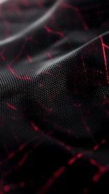 Black mesh surface carries red glowing digital streaks