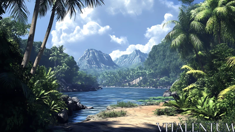 Tropical Lagoon Valley: Rendered Digital Landscape.