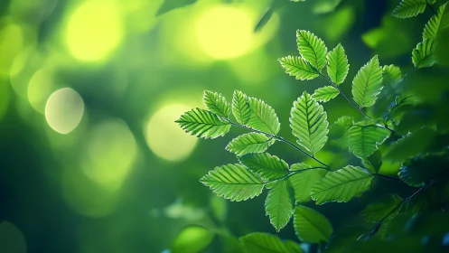 Sunlit Green Leaves with Soft Bokeh Background, Nature Photography.