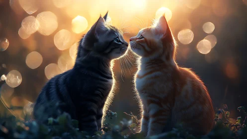 Two Felines Rendered in Backlit Illumination With Bokeh Atmospheric Effects