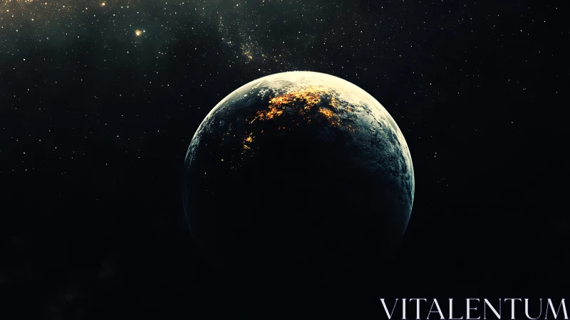 Quiet sunrise over a glowing planet in deep space.