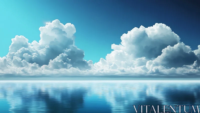Cloud kingdoms afloat above a mirror-bright azure sea.