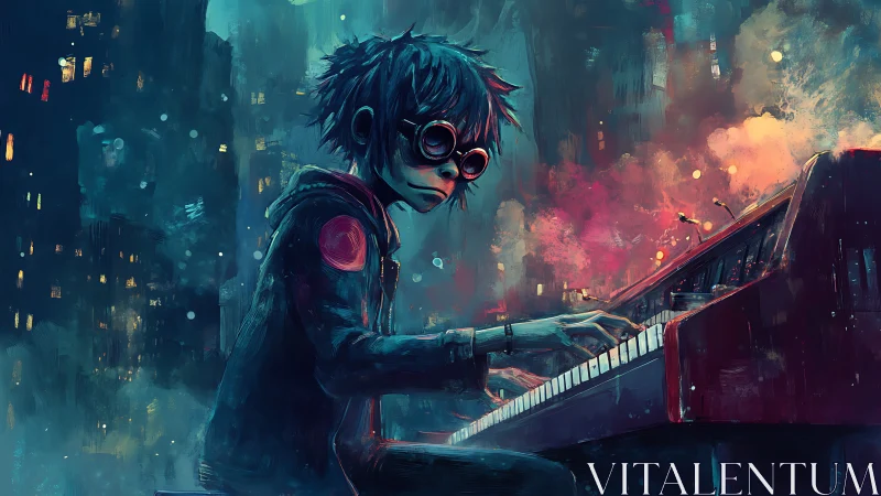 Midnight synth sorcerer conjuring neon city echoes.