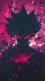 Neon fury silhouette ignites in electric magenta storm.