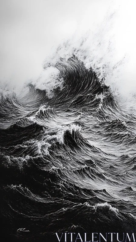 Monochrome seascape with cresting waves in high contrast.