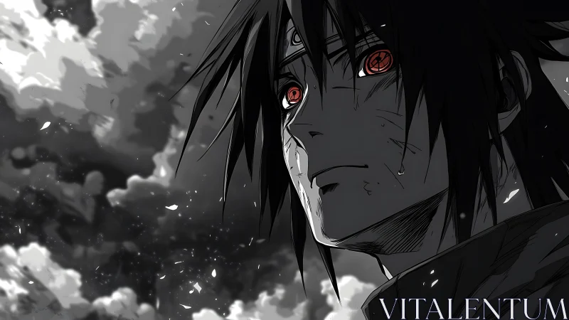 Stormlit warrior gazes upward with glowing, tearful eyes