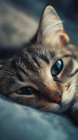 Tabby Cat Portrait with Striking Blue Eyes: Depth-of-Field Study.
