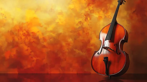 String instrument stands before diffuse warm abstract backdrop